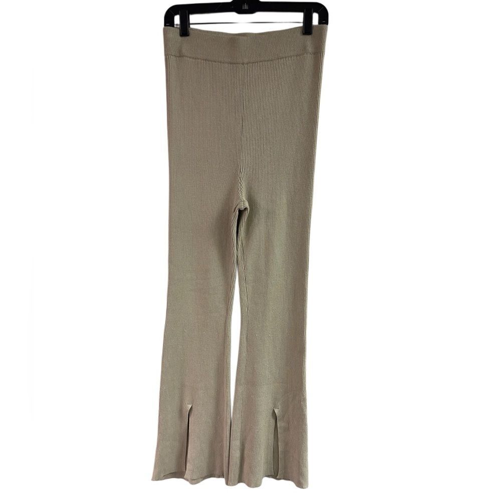 Abercrombie & Fitch Beige Heavy Knit Ribbed Sweater Pants Slit Flare Leg Size M